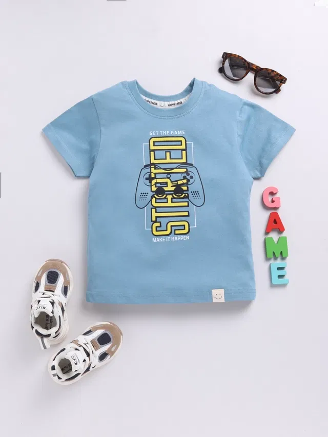 Round Neck Printed T-Shirt for Boys (Blue, 2-3 Years)
