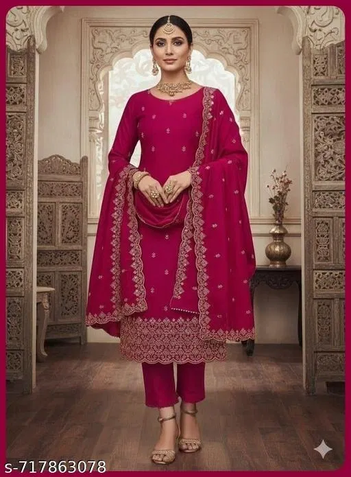 Vichitra Silk Punjabi/All Over Suits for Women (Multicolor, 5.85 meter (S)