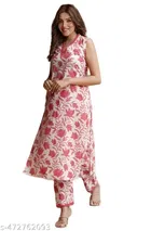 Floral Printed Sleeveless Kurti with Bottom Kurta Set for Women 