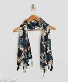 Printed Chiffon Scarves with Tassels for Women, Multicolor, Pack of 2