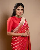 Litchi Silk Woven Design Saree for Women, Red 