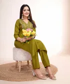 Jacquard Embroidered Kurta with Pant for Women 