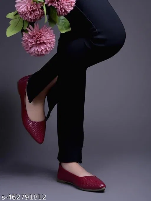 Solid Patent Leather Ballerinas for Women (Red, IND-5)