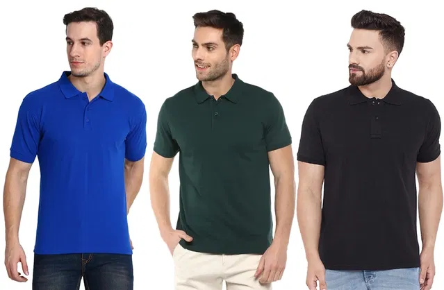 Polo T-shirts for Men, Pack of 3 (Multicolor, M)