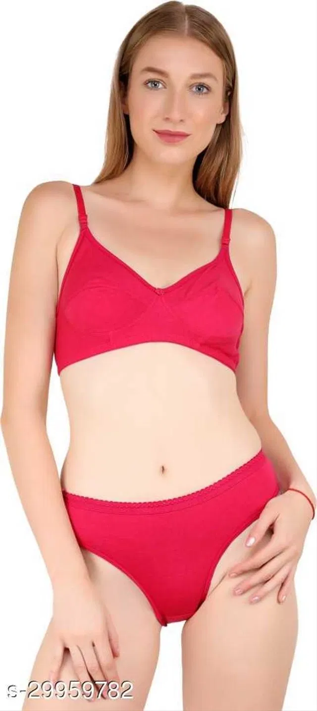Cotton Blend Solid Lingerie Set for Women (Multicolor, 38A)