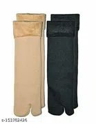 Spandex Winter Socks for Women (Black & Beige, Set of 2)