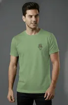 Cottont Blend  Printed T-shirt For Men, Green 