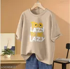 Cotton Blend Printed T-Shirt for Women, Beige 