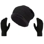 Woolen Solid Cap with Gloves for Men & Women 