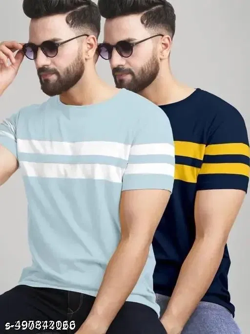 Cotton Blend T-shirt for Men, Multicolour, Pack of 2 (M)