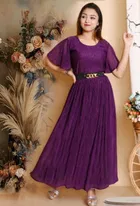 Cotton Blend Solid Dress for Girls 