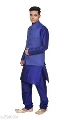Dupion Silk Solid Kurta with Pyjama & Jacket for Men 
