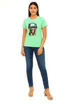 Cotton Blend Printed T-shirt for Women, Green 