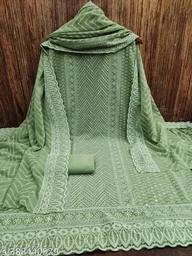 Embroidered Unstitched Suit for Women (Sea Green, 2.25 m)