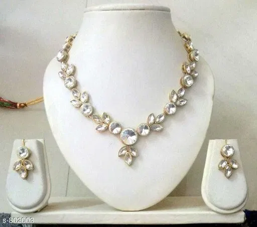 Modern Kundan Stone Work Necklace Set for Women & Girls, White