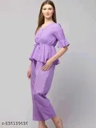 Polyester Solid Clothing Set for Girls, Purple 