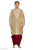 Dupion Silk Solid Kurta with Dhoti for Men 