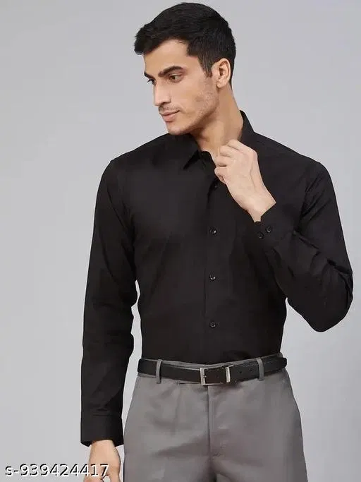 Solid Shirt for Men (Black, L)