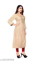 Rayon Slub Embroidered Kurti for Women 