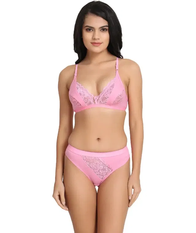 Hosiery Lingerie Set for Women (Pink, 36)
