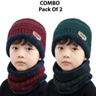 Woolen Solid Cap with Neck Wramer for Kids, Pack of 2, Multicolor