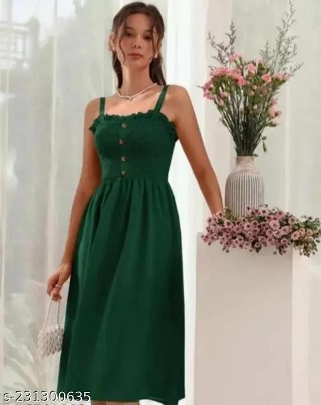 Poly Crepe Dress for Women (Green, XL)