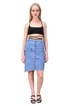 Denim Solid Skirts for Women (Blue, 28)