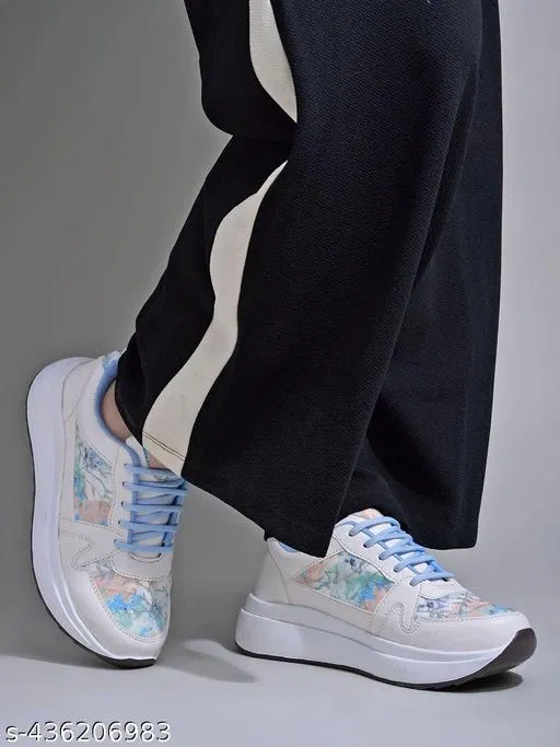 Shoetopia Solid Synthetic Sneakers for Girls (Blue, 9-10 Years)