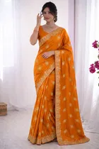 Bollywood Organza Satin Embroidered Saree for Women 