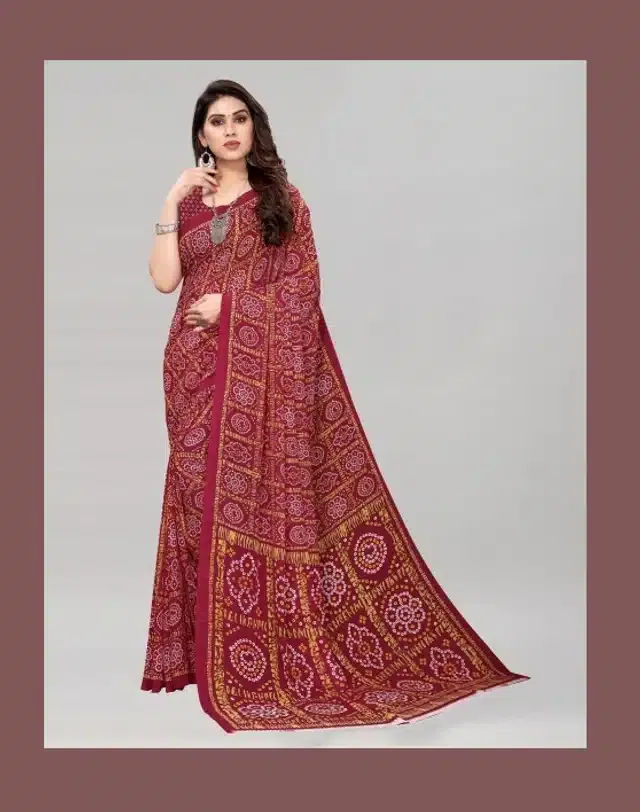 Georgette Printed Saree for Women (Maroon, 6.3 m)