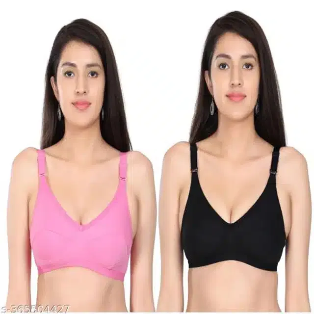 Polycotton Non-Padded Bra for Women (Assorted, 32B) (Pack of 2)