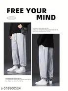 Cotton Blend Solid Trackpant for Men, Grey 