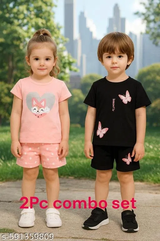 Hosiery Cotton Printed Clothing Set for Kids, Multicolor, Pack of 2 (9-12 Months)