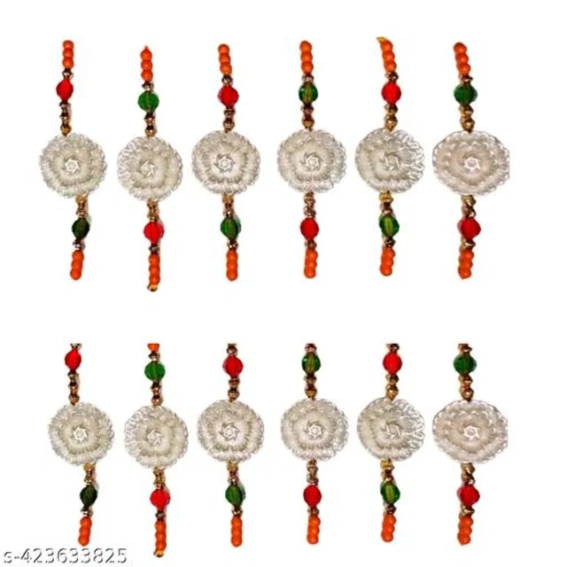 Handmade Designer Rakhi with Roli Chawal (Multicolor, Pack of 12)