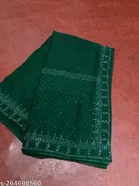 Organza Solid Saree For Women, Green