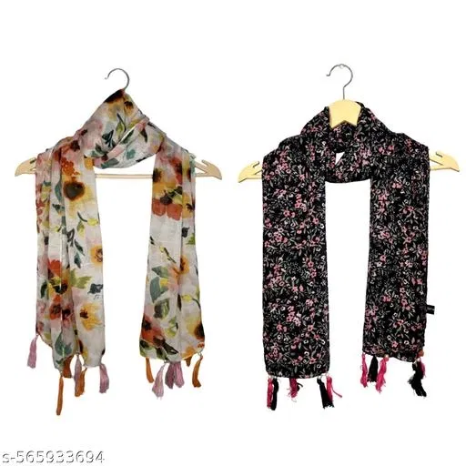Chiffon Scarves for Women, Multicolor, Pack of 2