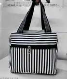 Plastic Solid Hand Bag (Black & White)