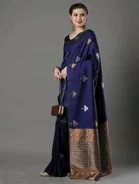 Litchi Silk Zari Woven Saree for Women, Navy Blue 