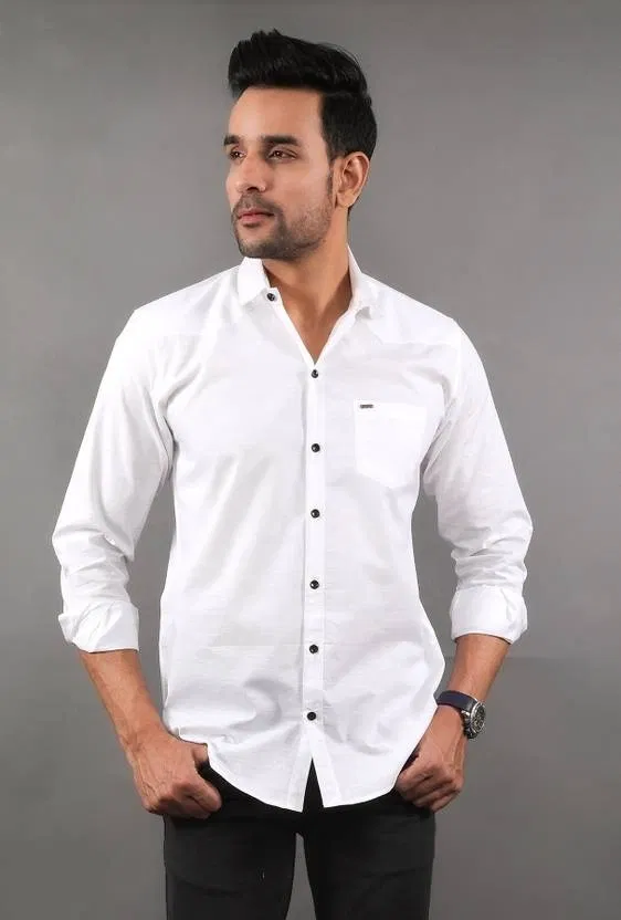 Cotton Blend Solid Shirt for Men (White, XXL)