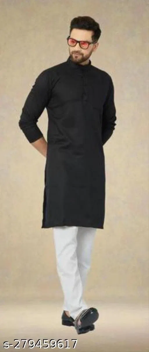 Solid Kurta for Men (Black, XXL)