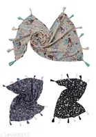 Poly Chiffon Printed Scarves for Women, Multicolor, Pack of 3