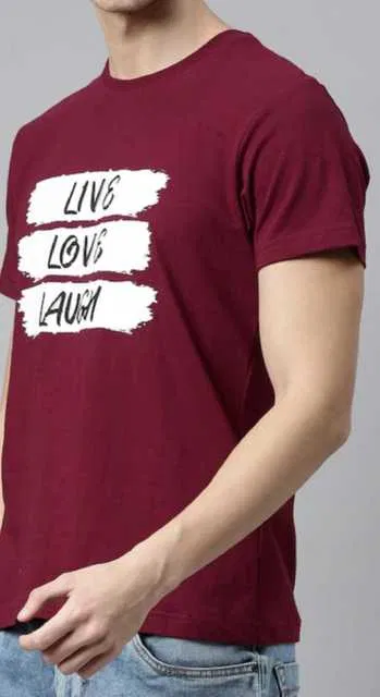 Ruggstar Casual Printed Round Neck T-Shirt For Men (Maroon, M) (R-19)