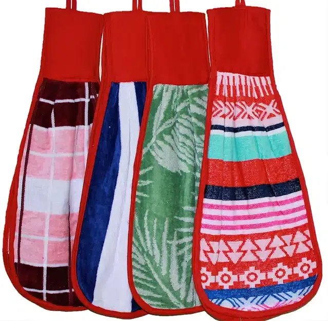 Soft Cotton Double Side Hanging Hand Towel (Multicolor, Pack of 4)