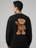 Fleece Printed Sweatshirt for Men, Black 