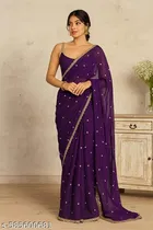 Georgette Saree for Women, Purple 
