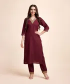 Cotton Blend Self Design Kurta with Pant for Women 