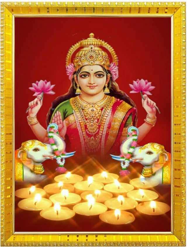 Polyester Laxmi Devi Religious Wall Photo Frame (Multicolor, 5X7 inches)
