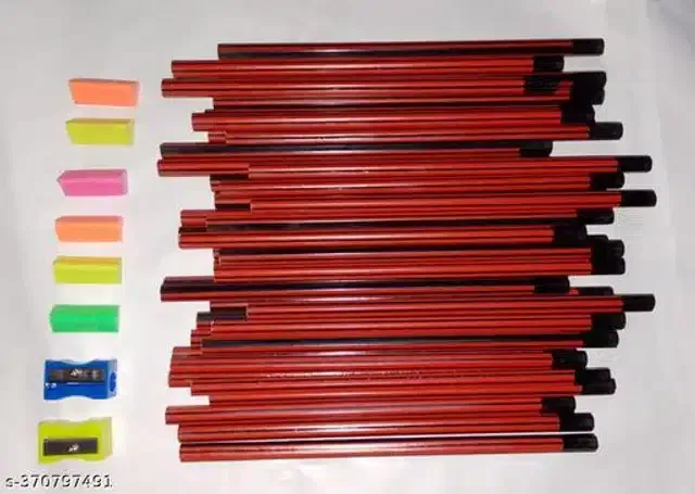 (40 Pcs) Pencil with 4 Pcs Eraser & 2 Pcs Sharpner (Multicolor, Set of 3)
