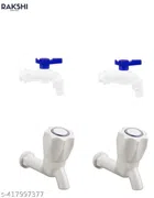 Plastic Swan Bib Cock Taps with Nozzle Tap (White & Blue, Set of 2)