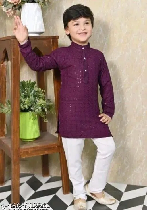 RK TRADERS Solid Chikankari Kurta Set for Boys (White, 6-7 Years)